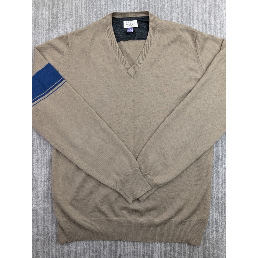 Ibex Wool Sweater Men's Medium Brown Lightweight V-Neck Merino Cashmere Pullover